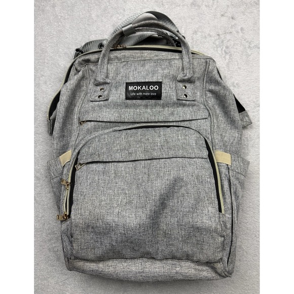 MOKALOO Handbags - MOKALOO Gray Polyester Diaper Bag Backpack w/ Outer Pockets